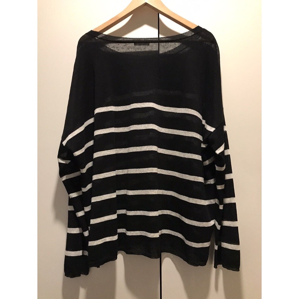 Tahari Black w/ White Strips Pullover Sweater 3/4 Sleeves Plus Size 2X